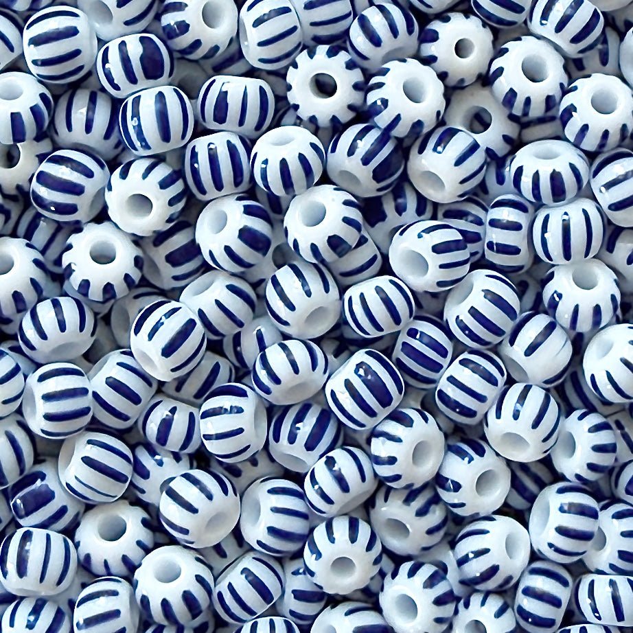 White & Blue 6/0 Czech Striped Seed Beads (100g) - The Bead Mix
