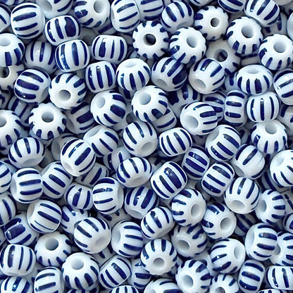 White & Blue 6/0 Czech Striped Seed Beads (100g) - The Bead Mix