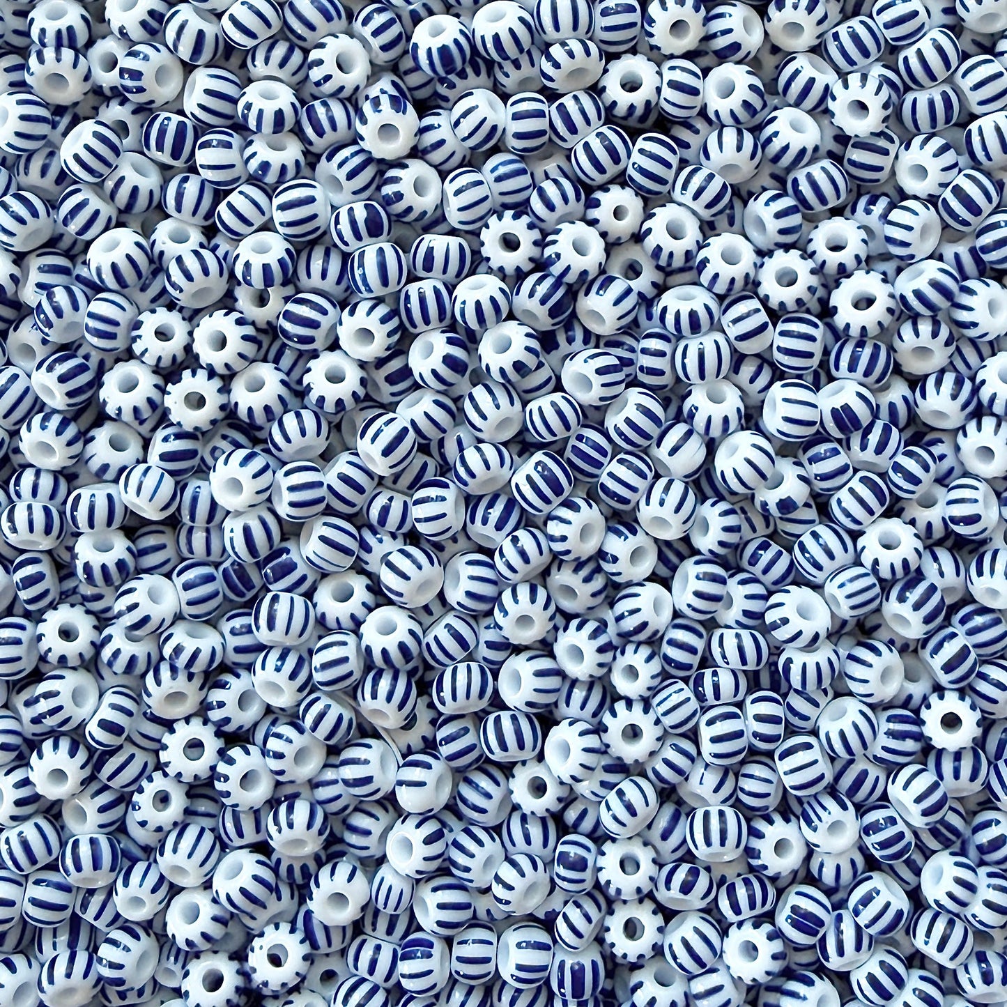 White & Blue 6/0 Czech Striped Seed Beads (100g) - The Bead Mix