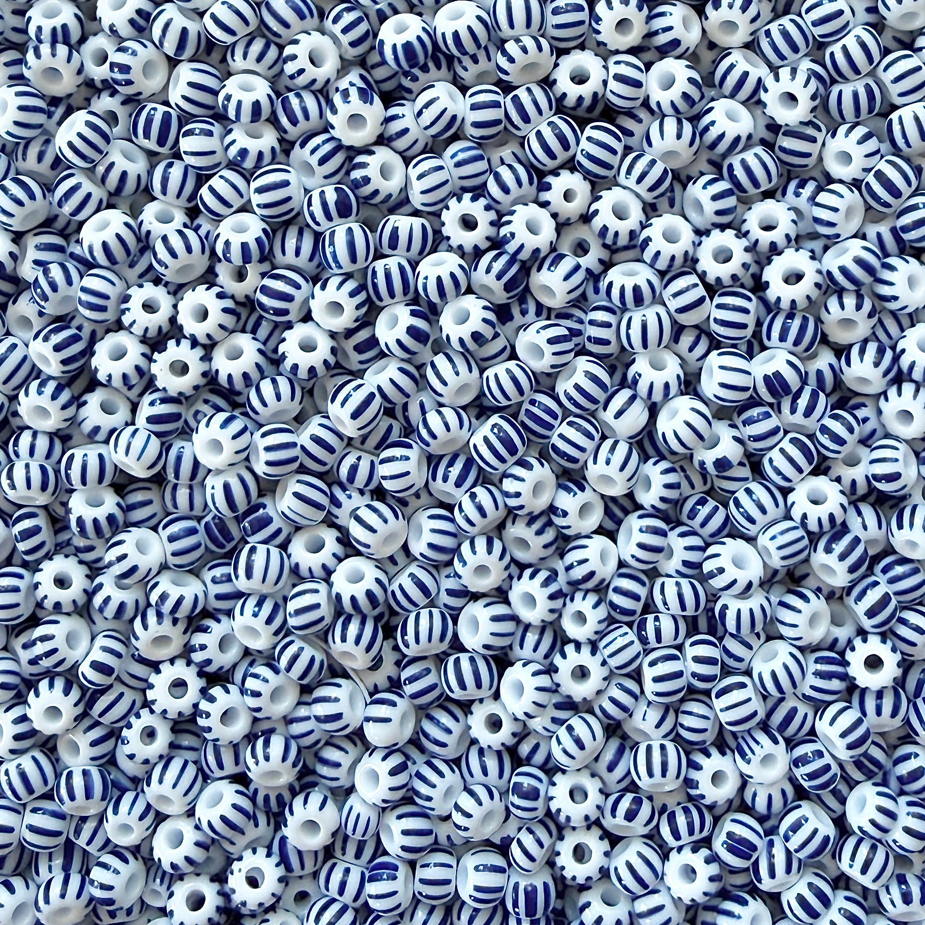 White & Blue 6/0 Czech Striped Seed Beads (100g) - The Bead Mix