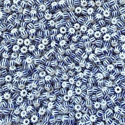 White & Blue 6/0 Czech Striped Seed Beads (100g) - The Bead Mix