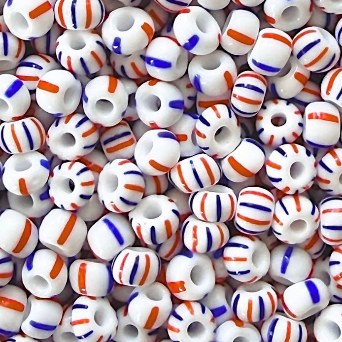 White, Blue & Orange Red 6/0 Czech Striped Seed Bead Mix (100g) - The Bead Mix