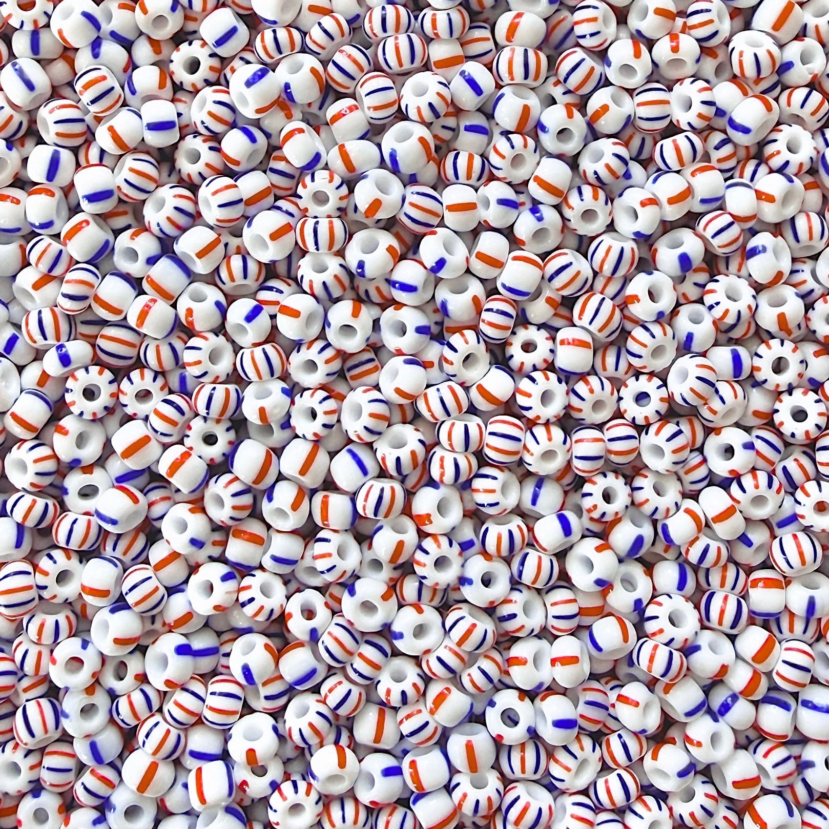 White, Blue & Orange Red 6/0 Czech Striped Seed Bead Mix (100g) - The Bead Mix