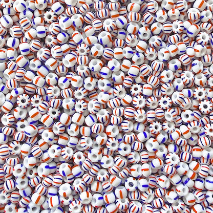 White, Blue & Orange Red 6/0 Czech Striped Seed Bead Mix (100g) - The Bead Mix