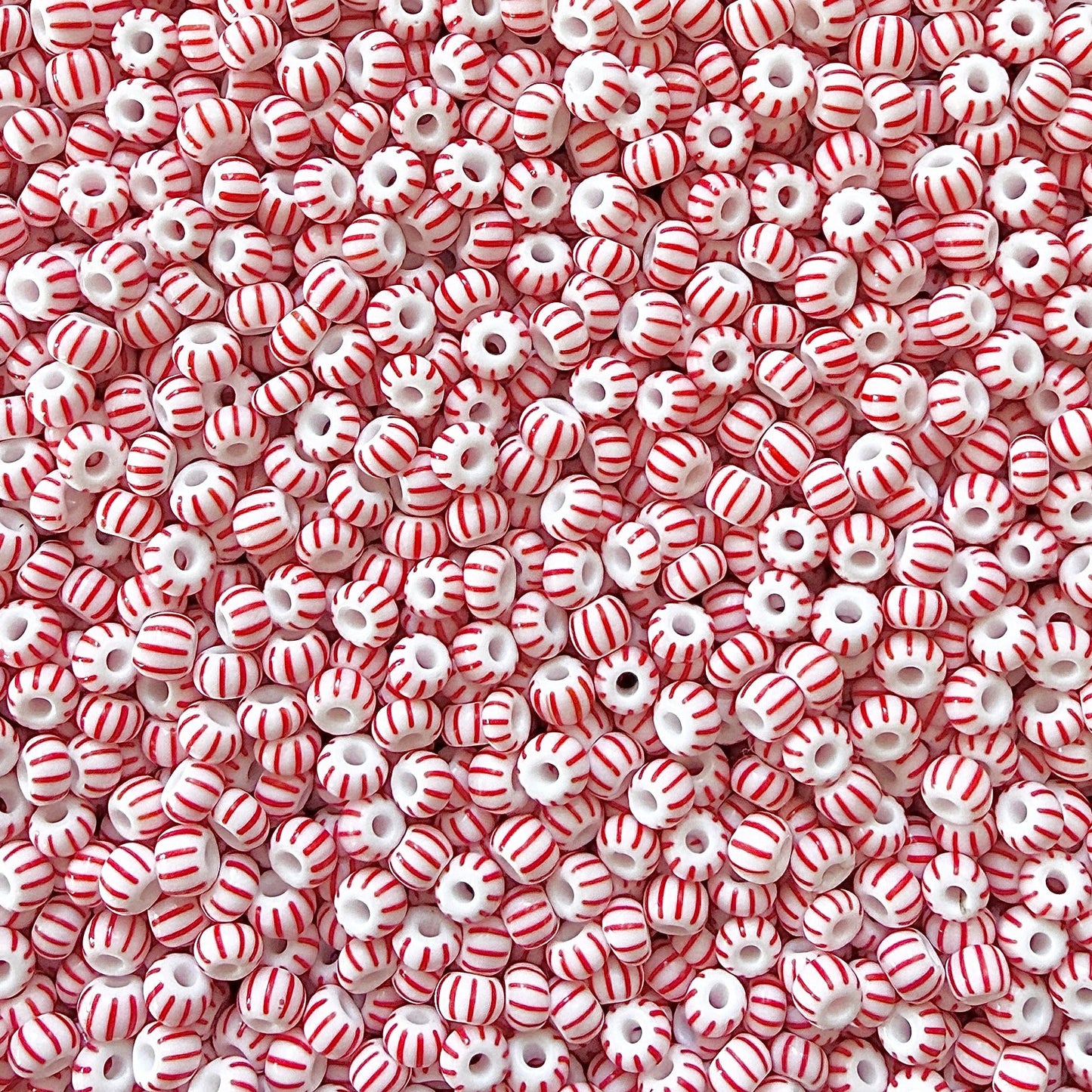 White & Red 6/0 Czech Striped Seed Beads (100g) - The Bead Mix