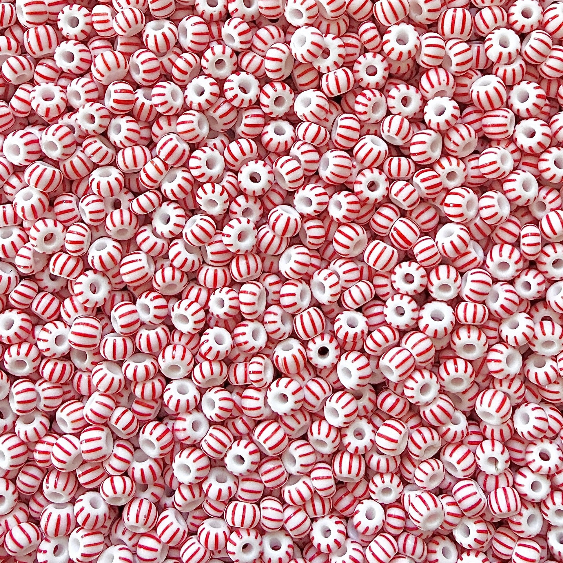White & Red 6/0 Czech Striped Seed Beads (100g) - The Bead Mix