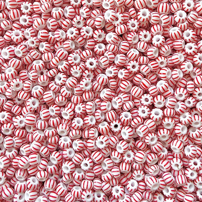 White & Red 6/0 Czech Striped Seed Beads (100g) - The Bead Mix
