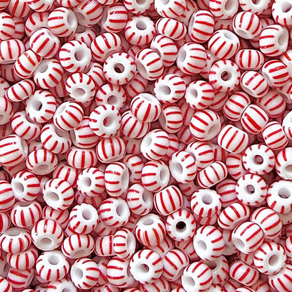 White & Red 6/0 Czech Striped Seed Beads (100g) - The Bead Mix