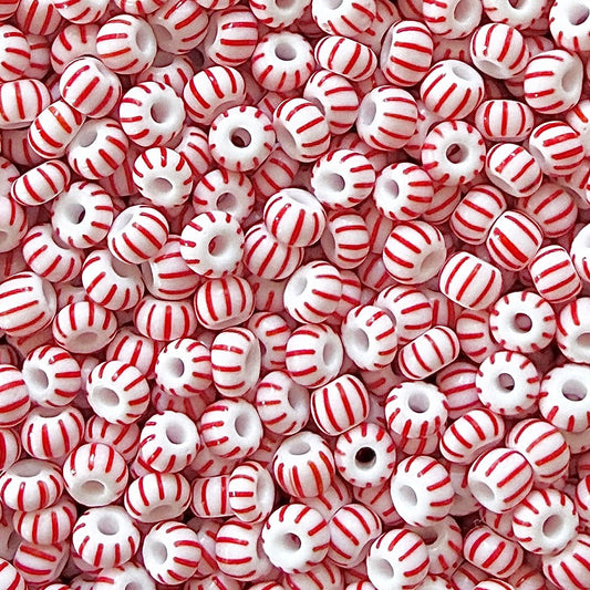 White & Red 6/0 Czech Striped Seed Beads (100g) - The Bead Mix
