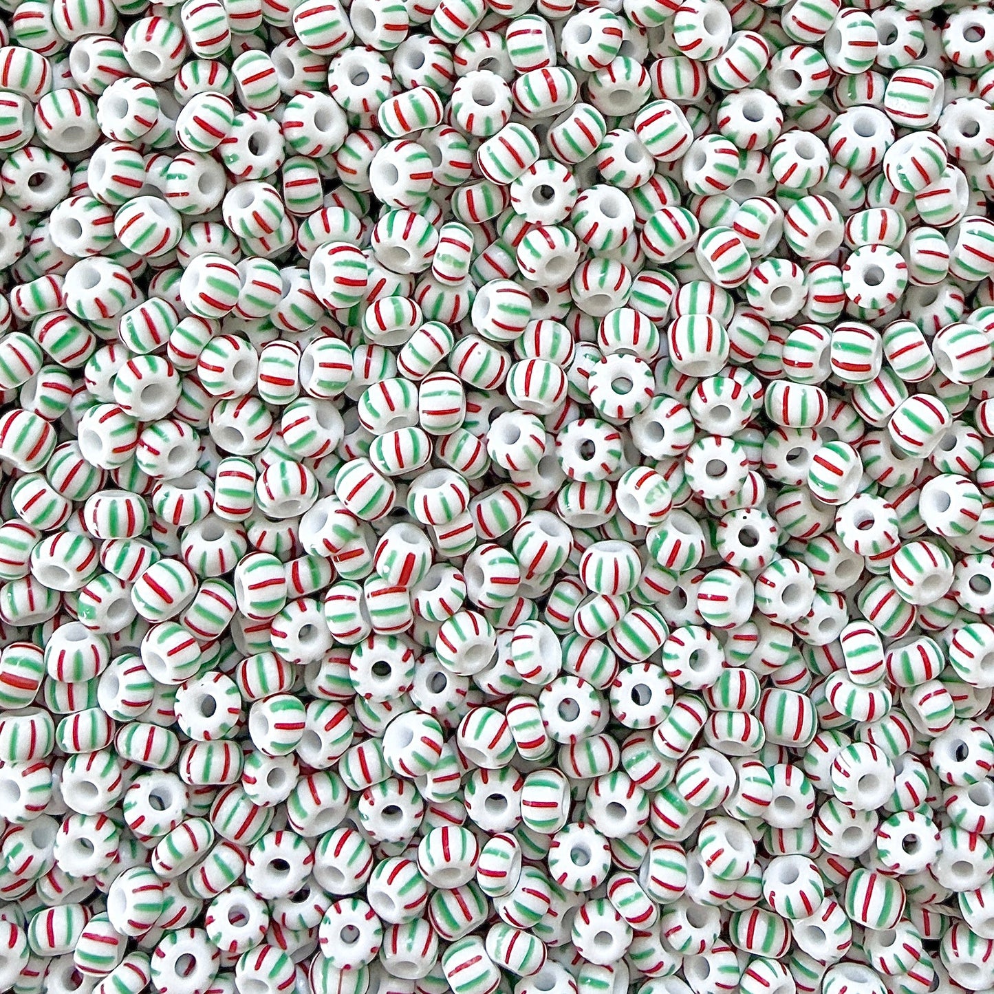 White, Red & Green 6/0 Czech Striped Seed Beads (100g) - The Bead Mix
