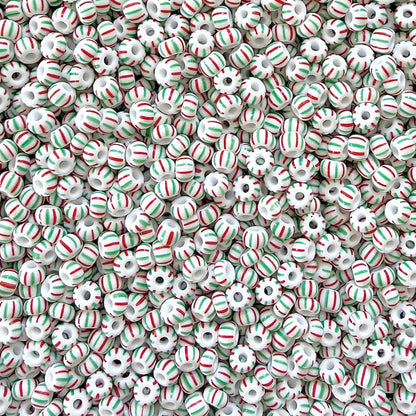 White, Red & Green 6/0 Czech Striped Seed Beads (100g) - The Bead Mix