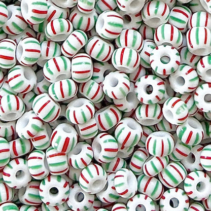 White, Red & Green 6/0 Czech Striped Seed Beads (100g) - The Bead Mix