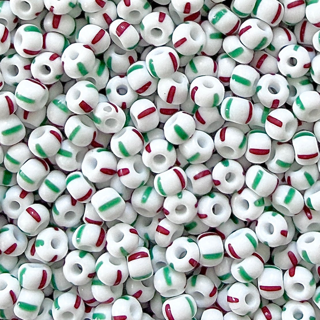 White, Red & Green 6/0 Czech Striped Seed Beads - The Bead Mix