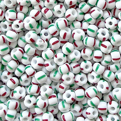 White, Red & Green 6/0 Czech Striped Seed Beads - The Bead Mix