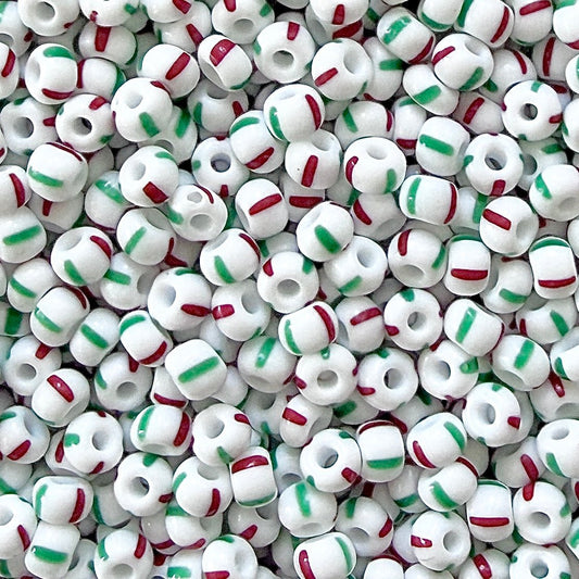 White, Red & Green 6/0 Czech Striped Seed Beads - The Bead Mix