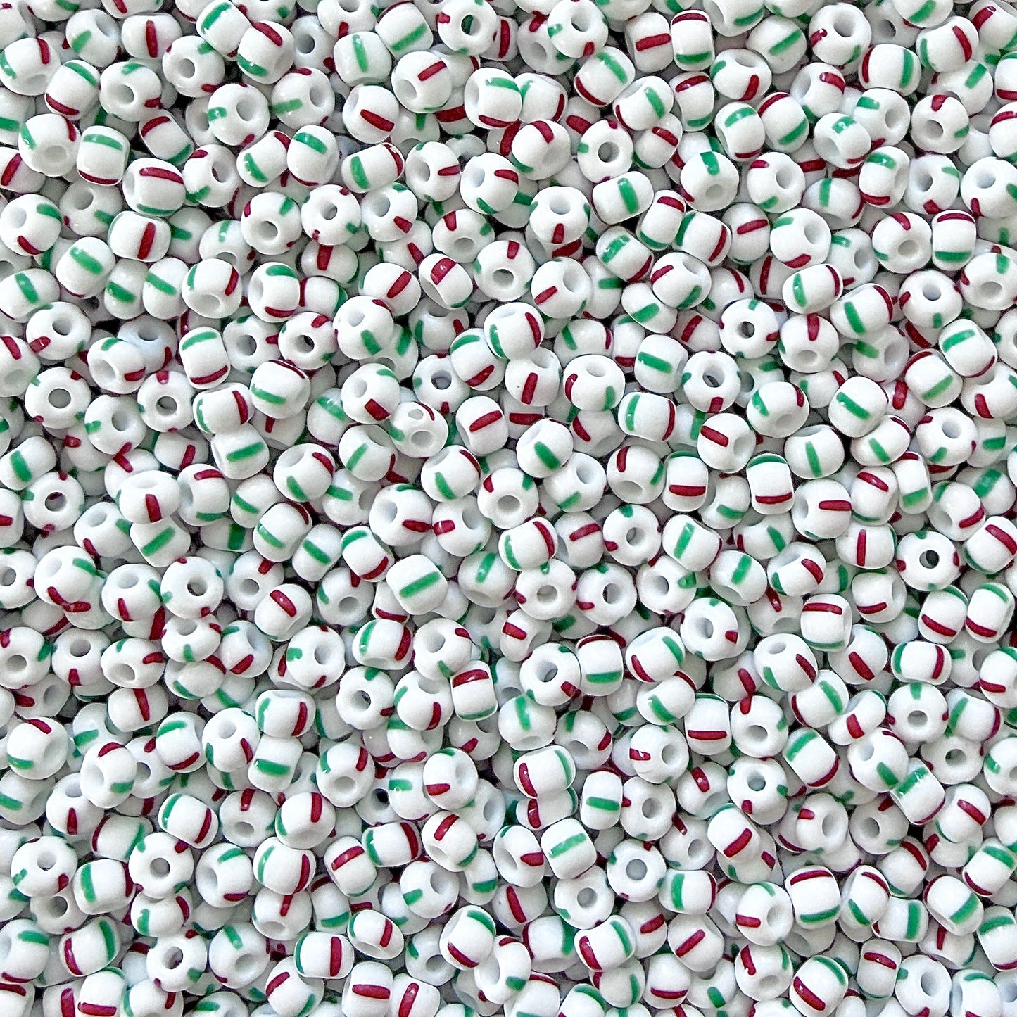 White, Red & Green 6/0 Czech Striped Seed Beads - The Bead Mix