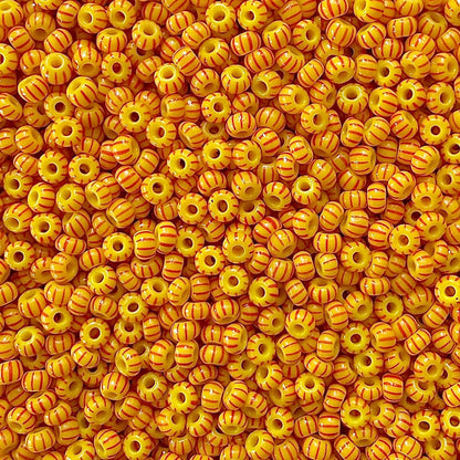Yellow & Red 6/0 Czech Striped Seed Beads (100g) - The Bead Mix