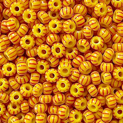 Yellow & Red 6/0 Czech Striped Seed Beads (100g) - The Bead Mix