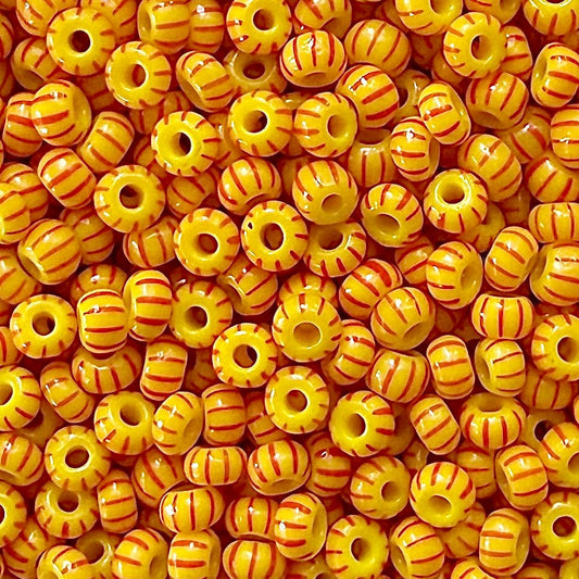 Yellow & Red 6/0 Czech Striped Seed Beads (100g) - The Bead Mix