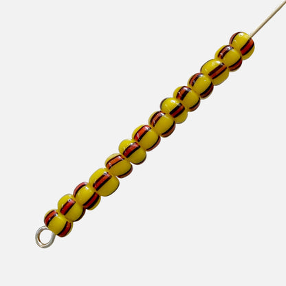 Yellow, Red & Black 6/0 Czech Striped Seed Beads (100g) - The Bead Mix