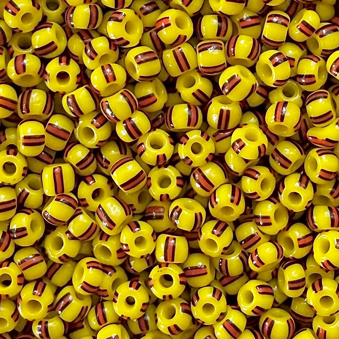 Yellow, Red & Black 6/0 Czech Striped Seed Beads (100g) - The Bead Mix