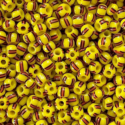 Yellow, Red & Black 6/0 Czech Striped Seed Beads (100g) - The Bead Mix