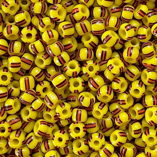 Yellow, Red & Black 6/0 Czech Striped Seed Beads (100g) - The Bead Mix