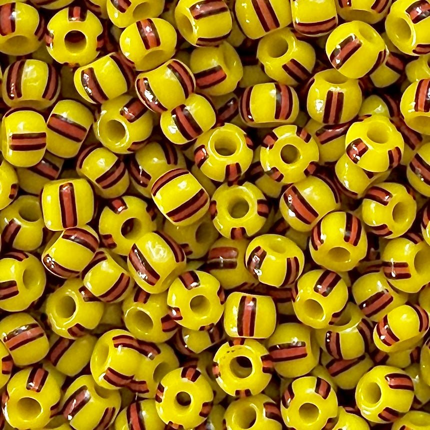 Yellow, Red & Black 6/0 Czech Striped Seed Beads (100g) - The Bead Mix