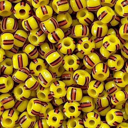 Yellow, Red & Black 6/0 Czech Striped Seed Beads (100g) - The Bead Mix