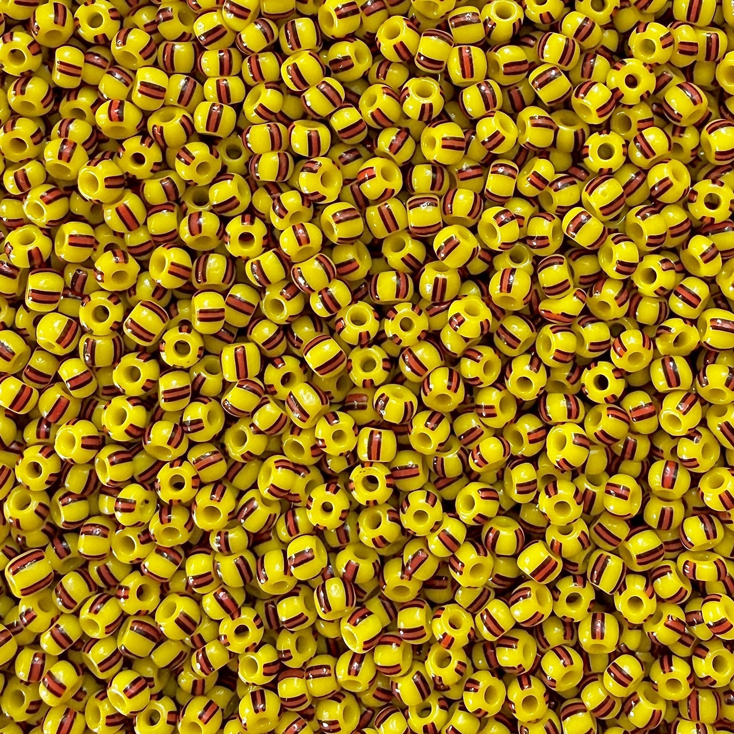 Yellow, Red & Black 6/0 Czech Striped Seed Beads (100g) - The Bead Mix