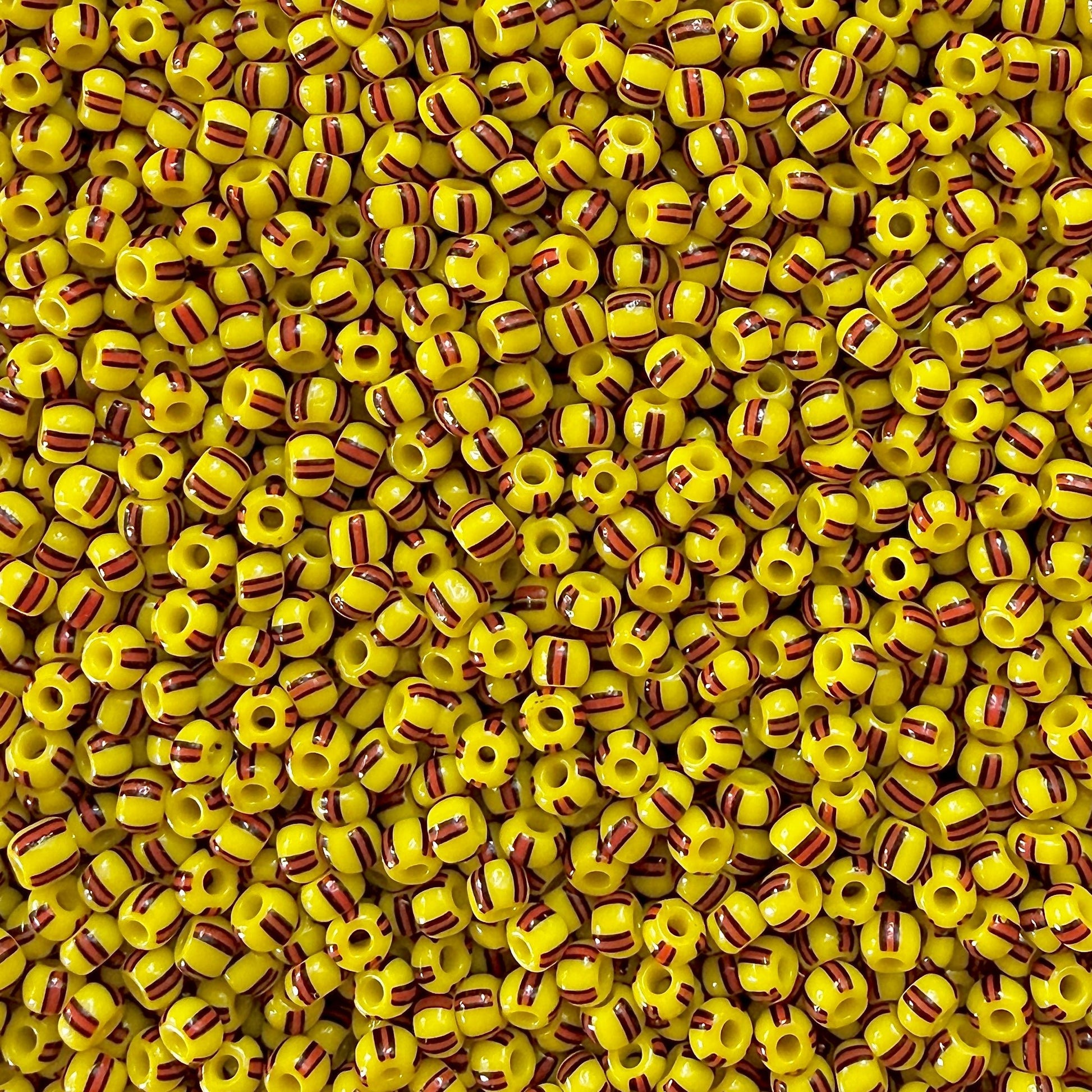 Yellow, Red & Black 6/0 Czech Striped Seed Beads (100g) - The Bead Mix