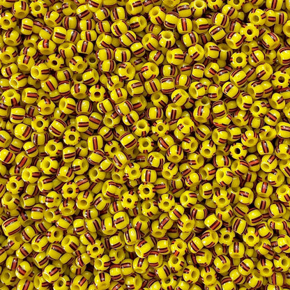 Yellow, Red & Black 6/0 Czech Striped Seed Beads (100g) - The Bead Mix
